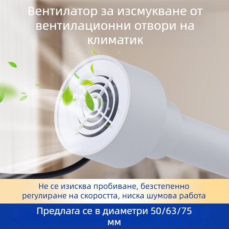 Вентилатор за изпускане на въздуха от климатик, отвори 75/63/50, малка спалня, безшумен
