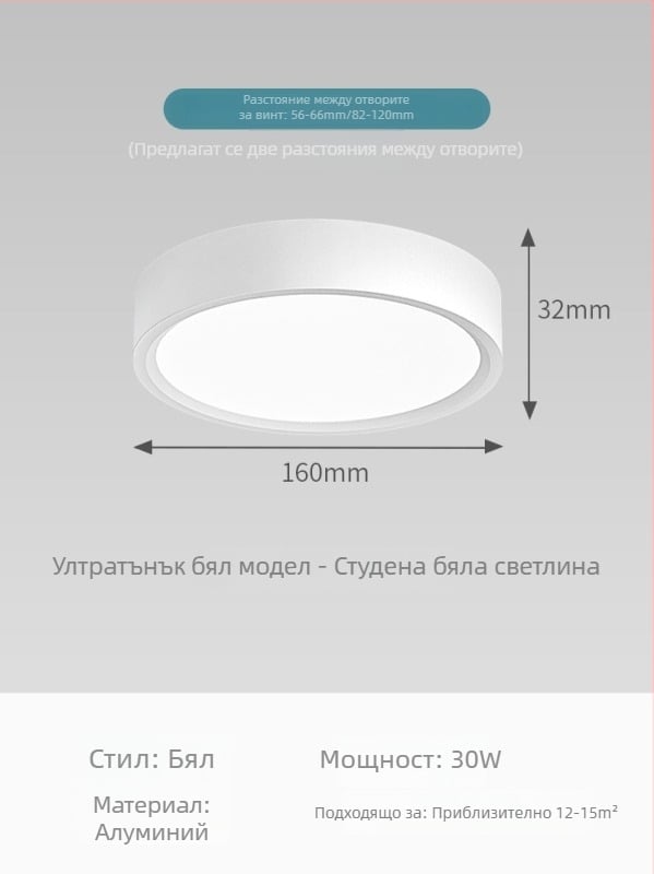 Ултратънък повърхностно монтиран кръгъл LED спот таванна лампа за всекидневна, спалня и антре