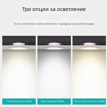 LED таванно осветление downlight 5W/9W/12W за дневна, вградена конструкция с кръгло отвърстие 7,5 cm, 220V, цветна температура 6500K/4000K/3000K