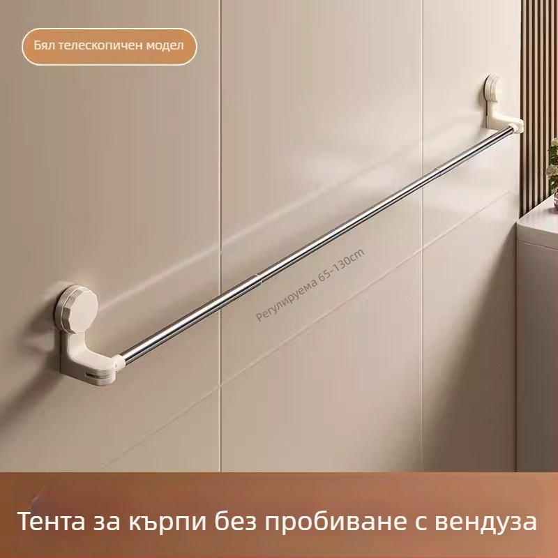 Вакуумна закачалка за кърпи за баня, без пробиване, телескопична пръчка за кърпи и шкаф за съхранение