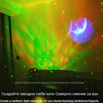 Лунна лампа със северно сияние и проектор за звездното небе, USB Bluetooth говорител, LED атмосфера за настолен декор
