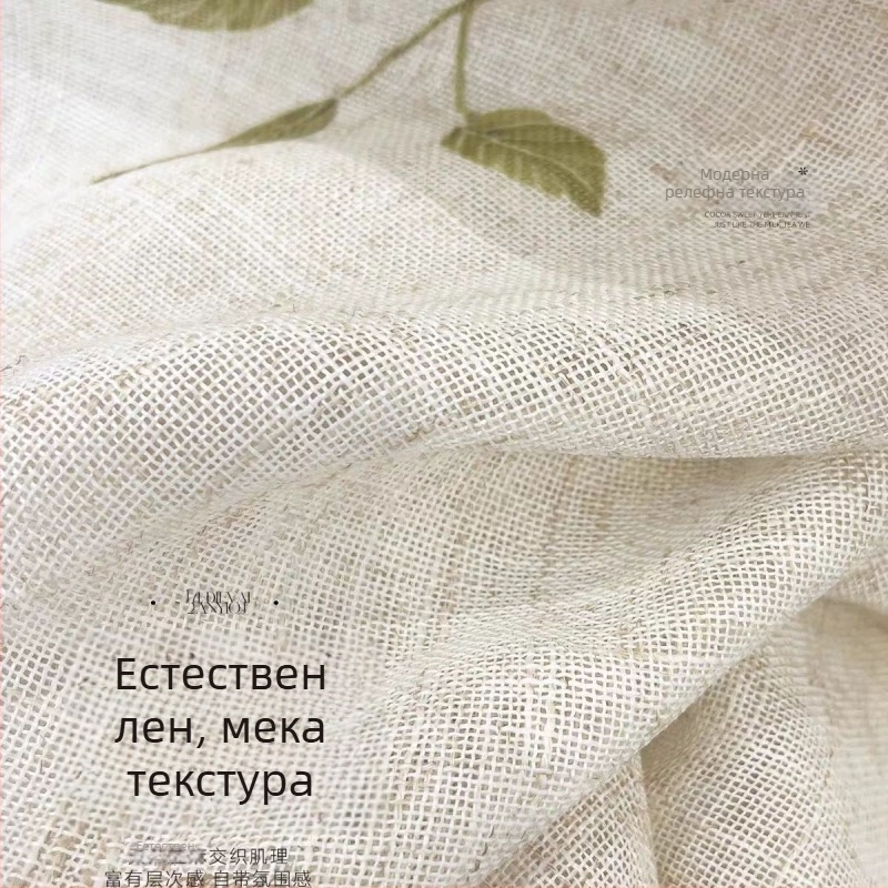 Завеса с дигитален печат върху лен, китайски стил, модел лястовица, лека светлопропускаща, но непрозрачна, класическа балконна завеса
