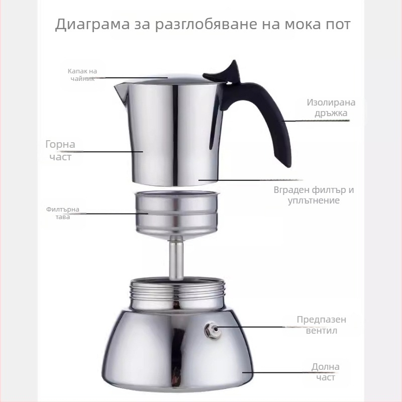 Мока пот от 304 неръждаема стомана, италиански стил, черен еспресо кафеварник с удебелено дъно