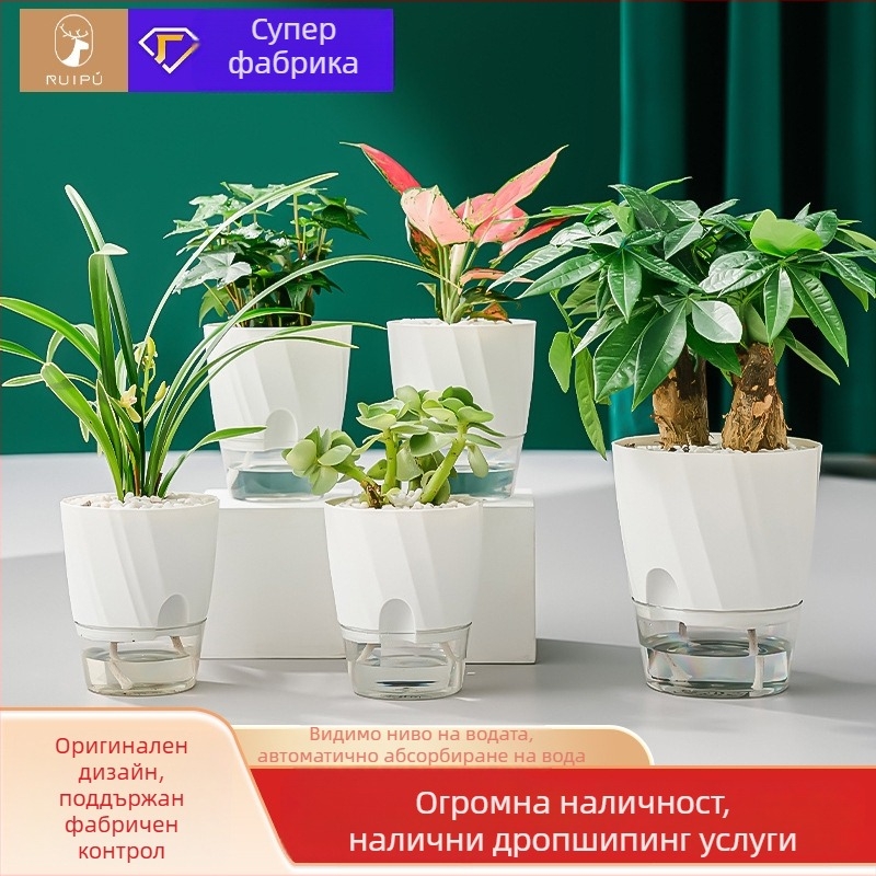 Прозрачен саксий за потос със самополиване, изработен от твърд пластмасов материал, инжекционно формован, Nordic стил