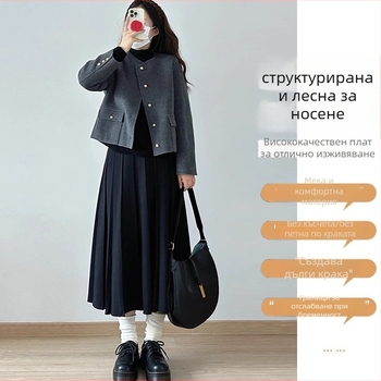 За бременни: плисирана вълнена пола миди с А-линия и покритие на ханша, 95%+ съдържание на вълна, плътна тъкан, зимен стил