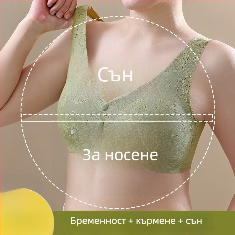 Бюстгалтер за кърмене безшевен, дантелен дизайн, предно закопчаване, тънки формовани чашки, нейлонова материя