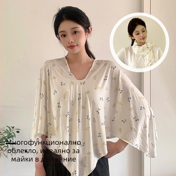 Шал-пелерина за кърмене с отвори за кърмене, тъкана вискоза със спандекс, животински принт