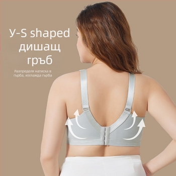 Сутиен за бременни и кърмене с тънки формовани чашки, нейлонова материя, подплата от памук, дантела, четири реда закопчалки на гърба, без метални елементи