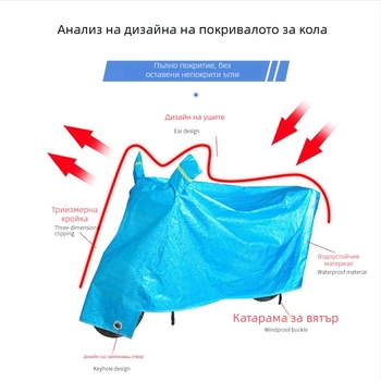 Калъф за електрическо превозно средство със сенник, защита от вятър и прах, дъждовно покритие с усилено алуминиево фолио