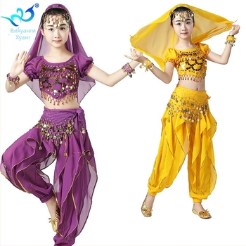 Детски костюм за Belly Dance - шифон, полиестер, женски, под 17 г., подходящ за Belly Dance, индийски танц и уйгурски танц