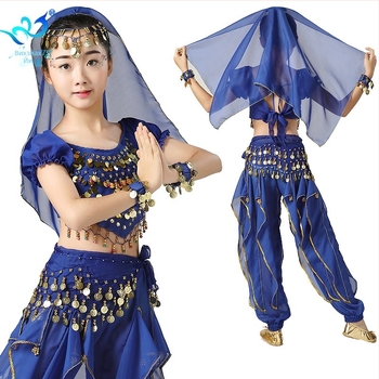 Детски костюм за Belly Dance - шифон, полиестер, женски, под 17 г., подходящ за Belly Dance, индийски танц и уйгурски танц