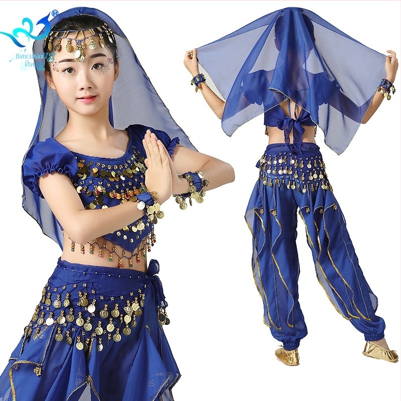 Детски костюм за Belly Dance - шифон, полиестер, женски, под 17 г., подходящ за Belly Dance, индийски танц и уйгурски танц