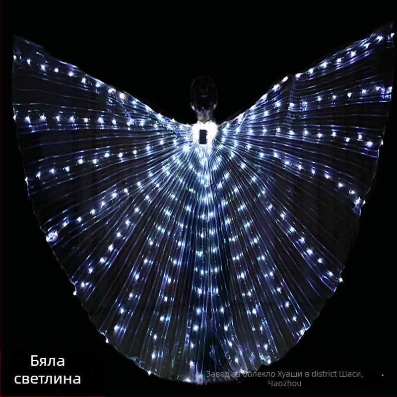 LED осветени криле за танц с корем за жени – материя: лайкра и полиестер, полиестер 100%, сценичен реквизит