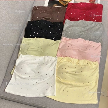 Камисол без презрамки със диамантена украса, памук 80–90%, плътна материя 251–300 г/кв. м, марка Li xinglai