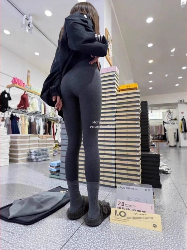 Дамски памук-еластан леггинси, тесен фит, контрол на талията и повдигане на седалището, всичко-в-едно спортни панталони