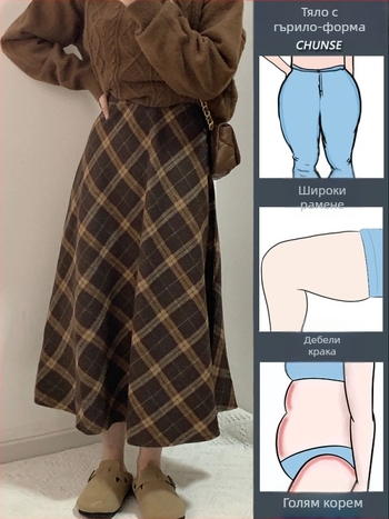 Вълнена пола с каре в А-образен силует, средна дължина, есен 2025