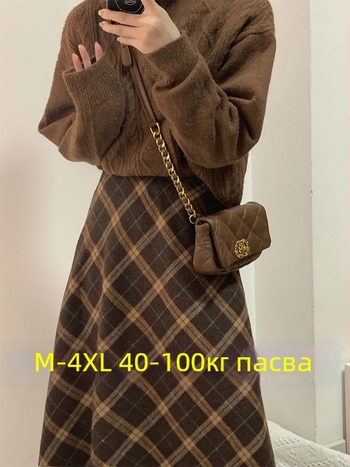 Вълнена пола с каре в А-образен силует, средна дължина, есен 2025