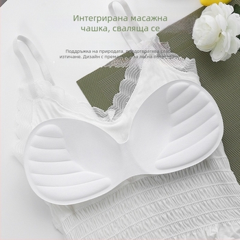 Френски стил дантелено набрано потниче без презрамки, къс модел, едно парче, безшевно, 92% найлон, за жени