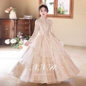 Детска рокля за момичета — висок клас луксозна принцеска рокля за пиано изпълнения, всички сезони (за възраст 3–8 г, основна материя: полиестер 50%, подплата: полиестер 50%, смес от синтетични влакна, стил: 125200612)