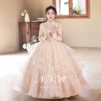 Детска рокля за момичета — висок клас луксозна принцеска рокля за пиано изпълнения, всички сезони (за възраст 3–8 г, основна материя: полиестер 50%, подплата: полиестер 50%, смес от синтетични влакна, стил: 125200612)