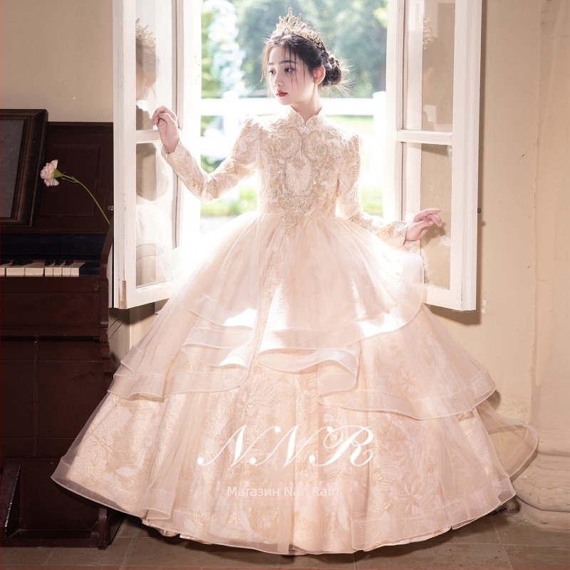 Детска рокля за момичета — висок клас луксозна принцеска рокля за пиано изпълнения, всички сезони (за възраст 3–8 г, основна материя: полиестер 50%, подплата: полиестер 50%, смес от синтетични влакна, стил: 125200612)