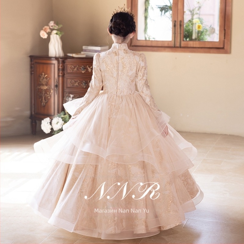 Детска рокля за момичета — висок клас луксозна принцеска рокля за пиано изпълнения, всички сезони (за възраст 3–8 г, основна материя: полиестер 50%, подплата: полиестер 50%, смес от синтетични влакна, стил: 125200612)