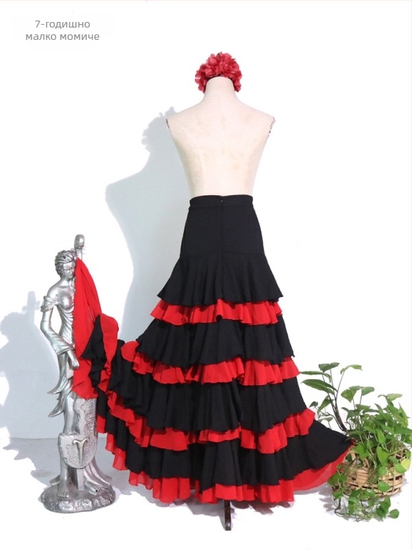 Фламенко танцова пола за практика, многослойна мрежеста тъкан, >95% полиестер, зима 2025, китайски стил, литературно ретро