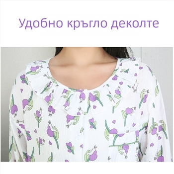 Плюс размер пижама комплект за бременни, от 100% памук, сеърсъкър плат, кръгло деколте, домашно облекло