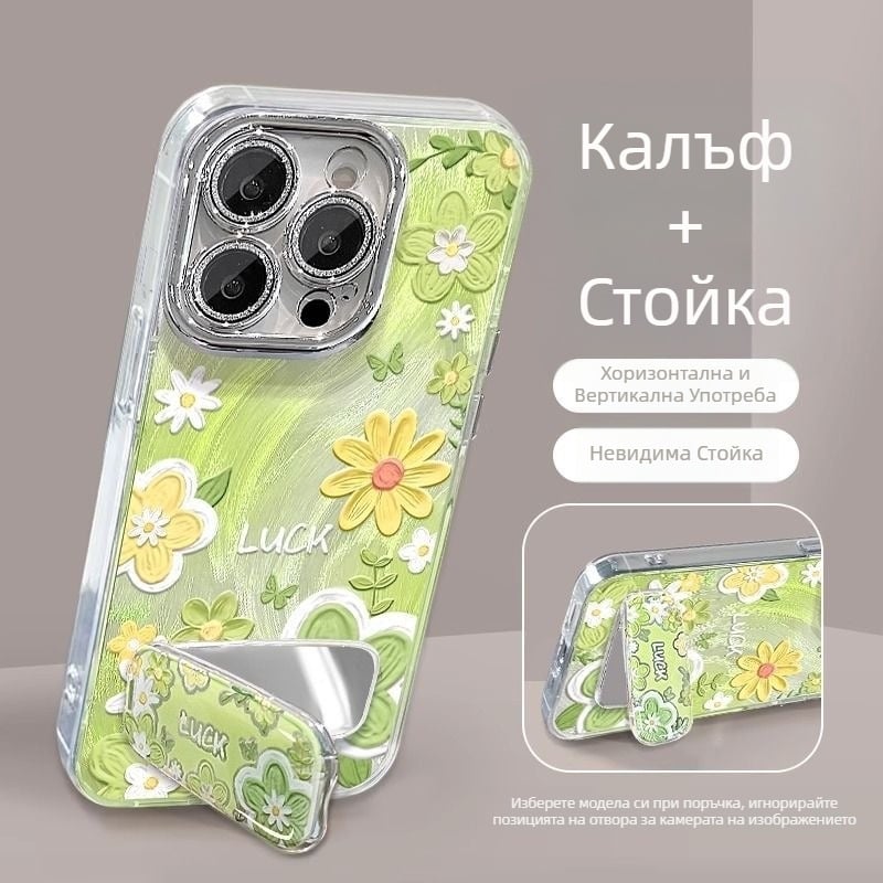 Акрилна огледална стойка за калъф за iPhone с пълна защита на обектива, карикатурен INS стил