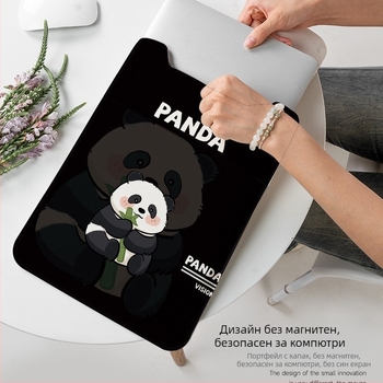 Geustos Flower Panda лаптоп калъф – водоустойчив PU, подплата от полиестер-памук, детски карикатурен дизайн