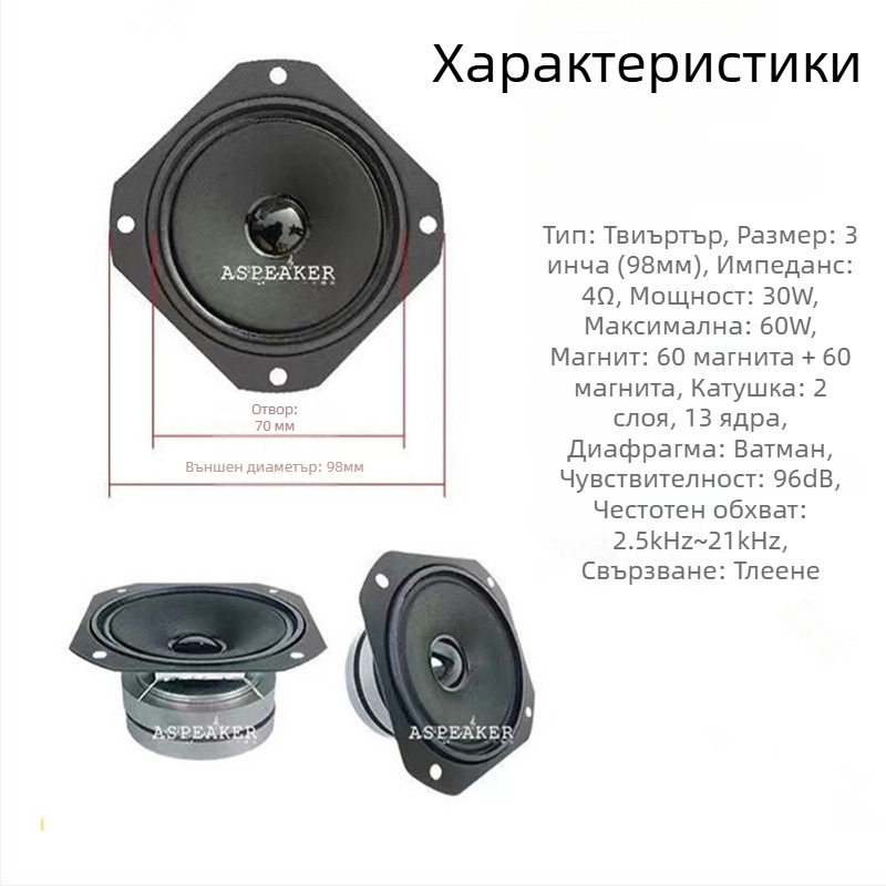 Karaoke говорител, квадратен корпус, двойно магнитен твитер, висока мощност, хартиена диафрагма, външен магнитен контур