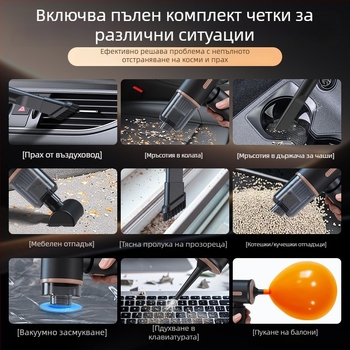 Ръчен вакуум за кола и дом с интегрирана функция духане и всмукване, 120W, 4000Pa, презареждаем безжичен