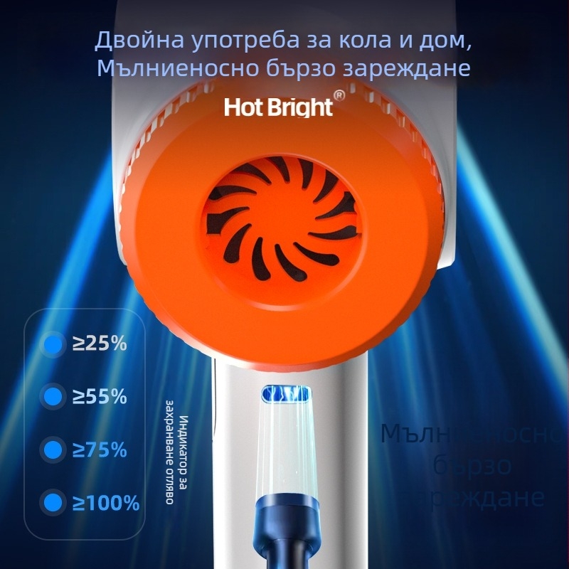 Безжичен ръчен вакуум за автомобил и дом — двойна функция всмукване и духане, с вградена батерия 3001–4000mAh, 5W, всмукване ≥25kPa, вакуум >5000Pa, USB захранване