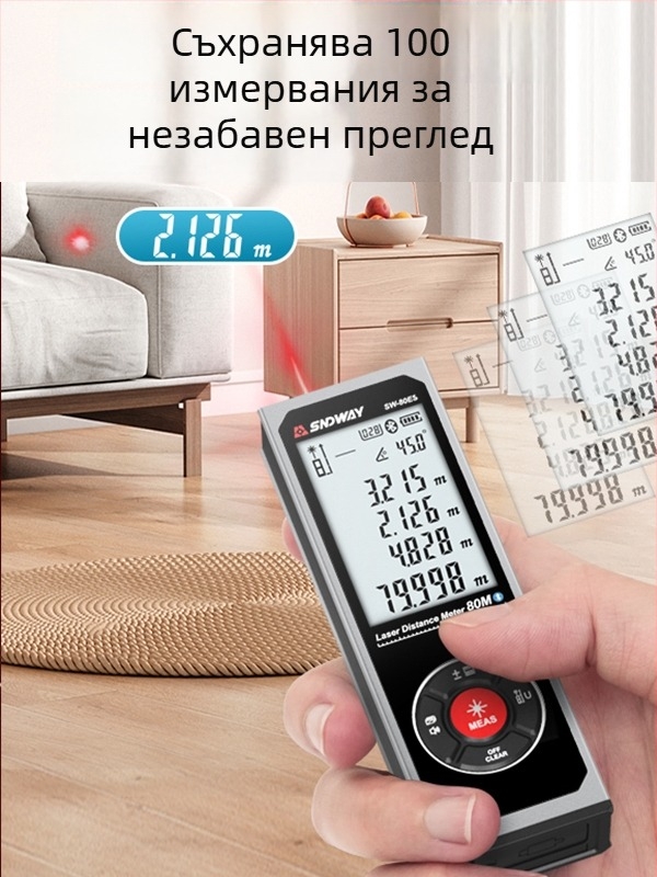 Shendawei мини лазерен далекомер с Bluetooth, ръчно инфрачервено измервателно правило и електронна измервателна лента за измерване на помещения, висока прецизност