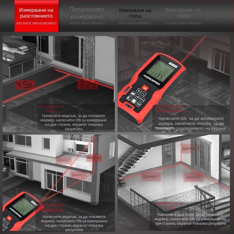 Aim лазерен измерител на разстояние – ръчен инфрачервен измервателен инструмент