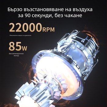 Безжична електрическа помпа за въздух за автомобили и велосипеди, мощност 100W; USB зареждане; цифров дисплей; манометър за налягане; скорост на надуване 30 л/мин
