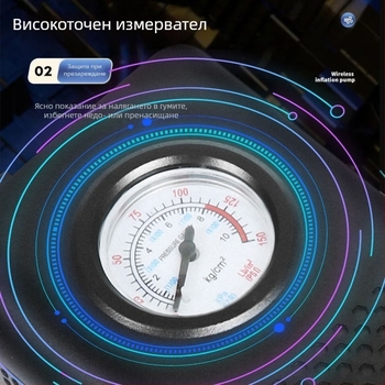 Безжична въздушна помпа за автомобил и велосипед, 80W, ABS корпус, единичен цилиндър, 30 л/мин, с манометър