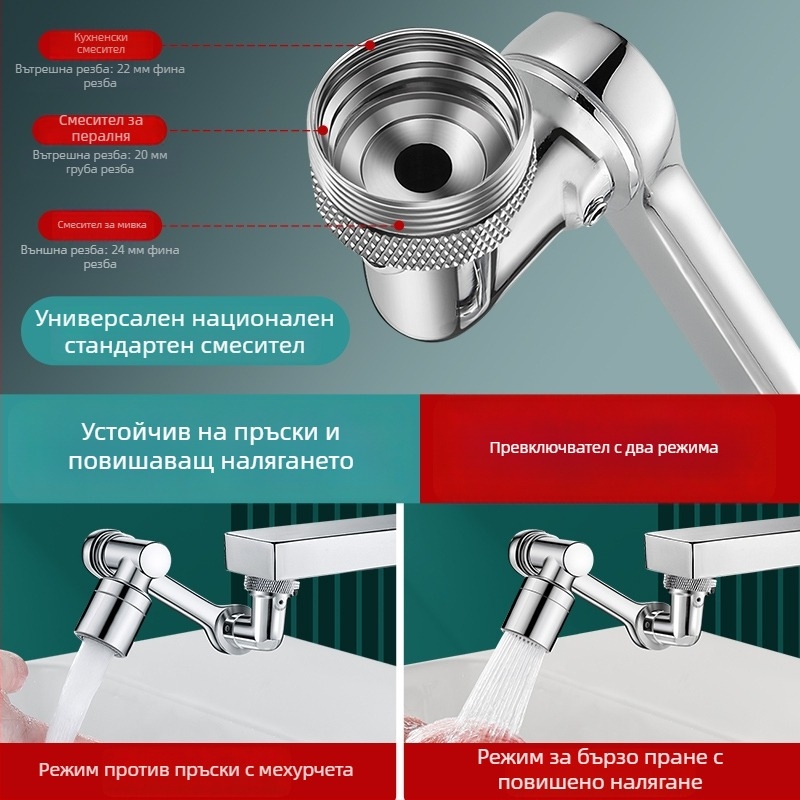 Въртящ се удълнител за кран с роботизирана ръка, универсален конектор за кран, против пръски, луксозен стил за мивка