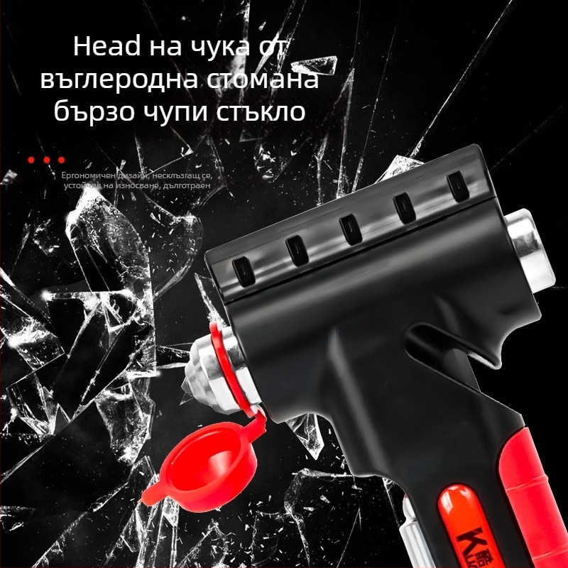 5-в-1 аварийно средство: пробивач за прозорци, инструментален чук, нож за колан, манометър за налягането в гумите (10-100 psi), лопата за сняг