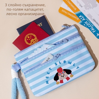 Портфейл за паспорт и документи – животински модел, детски карикатурен дизайн, мултифункционален, Oxford плат