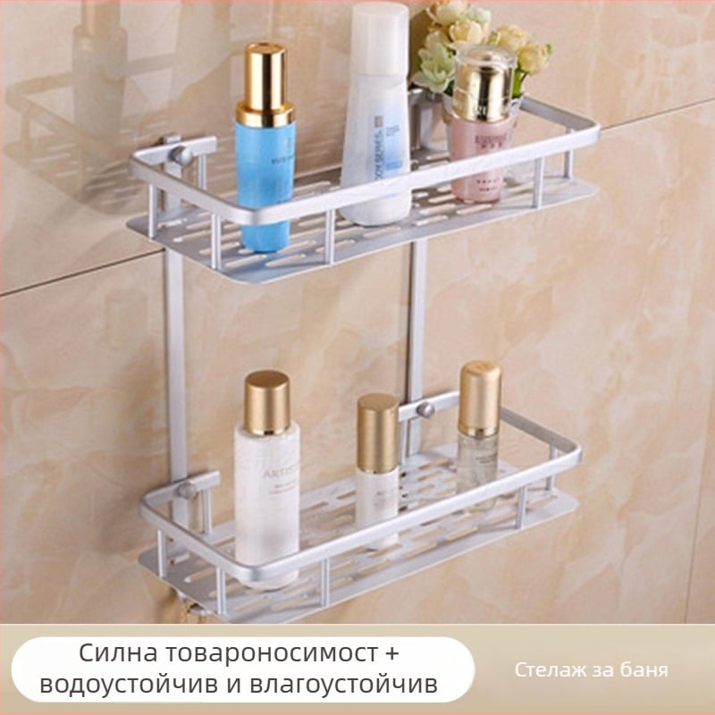 Алуминиев триъгълен стенен рафт за баня, без пробиване