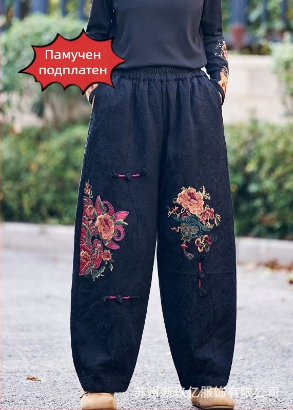 Дамски памучни харам панталони, етно стил, еластична талия, свободна кройка, зимен модел 2025