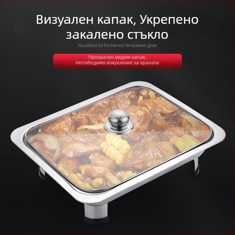 Буфетна печка от неръждаема стомана, квадратна с четири крака, марка Pynos; персонализирана обработка и печат на лого