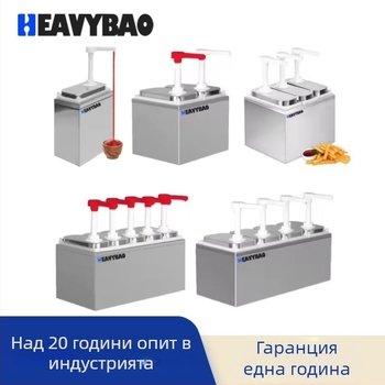 Дозатор за сос от неръждаема стомана, 1 л, корпус от ПП, ръчна помпа, печат на лого
