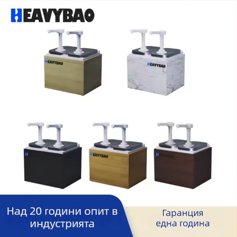 Дозатор за сос от неръждаема стомана, 1 л, корпус от ПП, ръчна помпа, печат на лого