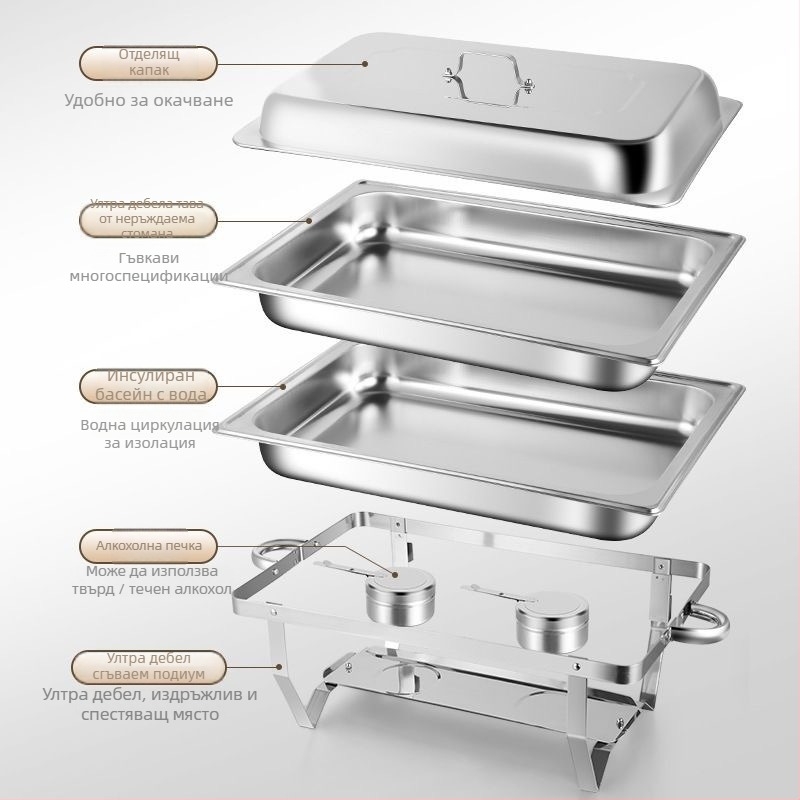 Неръждаема стомана бюфетен подгряващ модул със изолирани отделения за закуска и бързо хранене