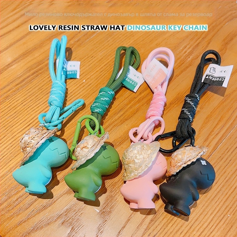 Ключодържател: Мультяшен динозавър от смола със соломен шапка - Karanchi