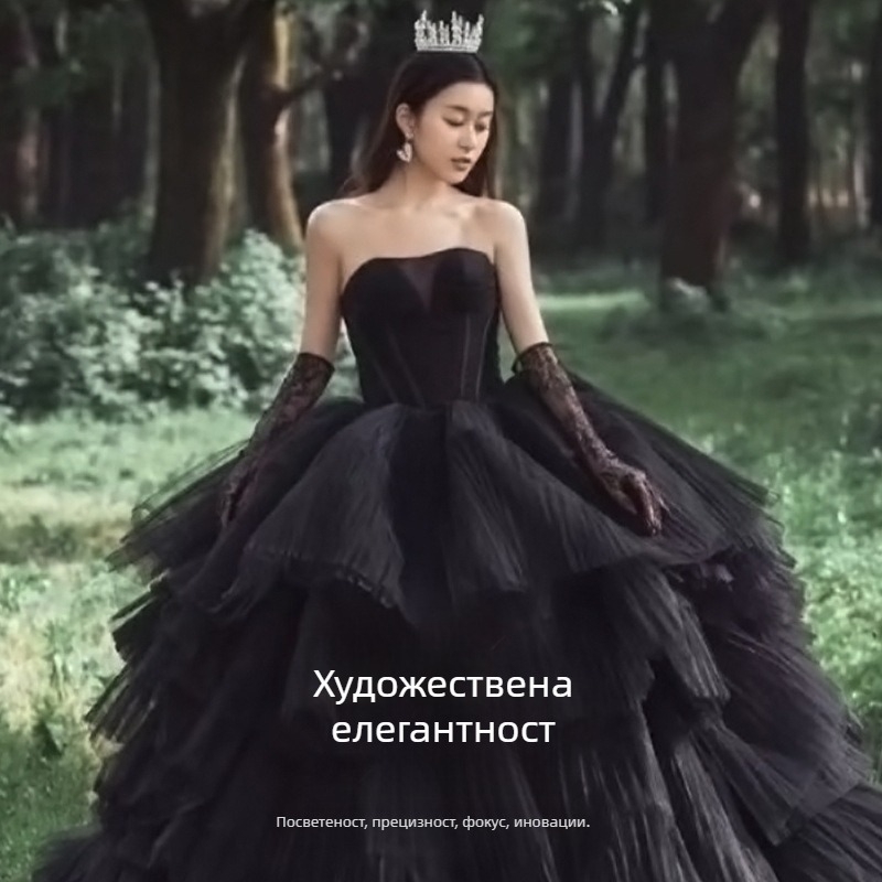 Сватбена рокля без презрамки, без ръкави, дълга пола, висока талия, полиестерна основна материя, за възрастни жени