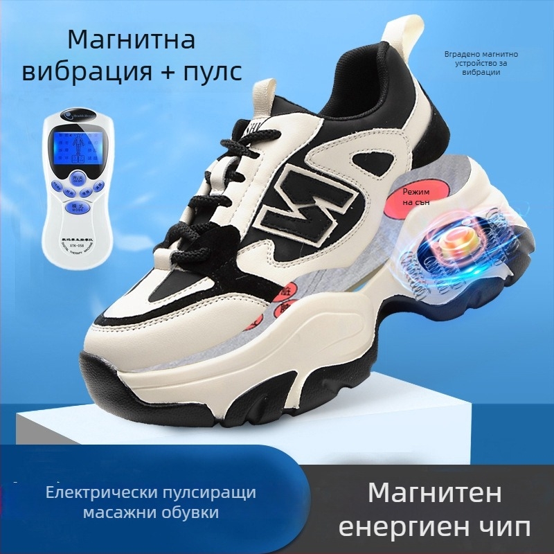 Дамски зимни обувки от естествена кожа с подплата от флийс, магнитна вибрация за масаж на стъпалото, кръгъл нос, среден ток 3–5 cm, ластик, ежедневен стил