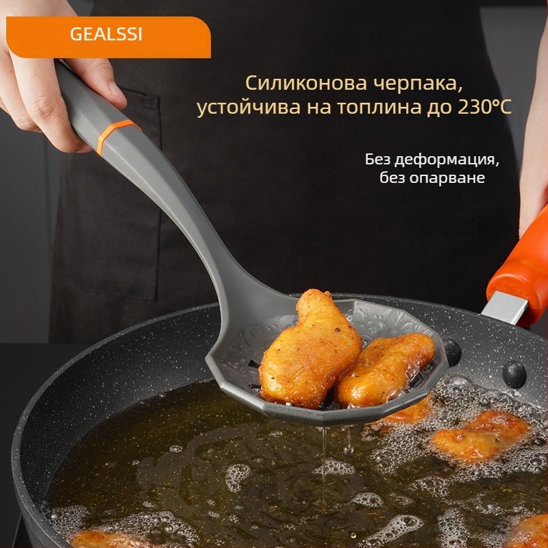 Силиконов комплект шпатула и лъжица за готвене с незалепващо покритие, термоустойчив, седемчастов комплект